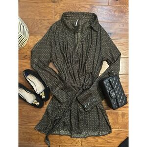 Free People Arlo Top Womens Size XL Black Twilight Medallion Boho Chic Tie Wrap